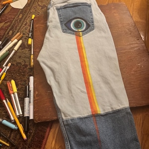 Red Eyes and Tears Handpainted Denim (S) image 5