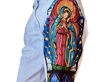 Mother Mary Stained Glass Jeans with Celestial Designs (6/7)