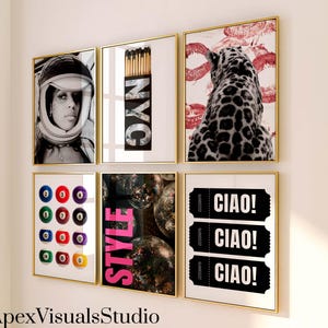 Maximalist Gallery Wall Set of 6 Prints Leopard Kiss Y2K Disco Ball Ciao Poster Aesthetic Decor Eclectic Printable Decor