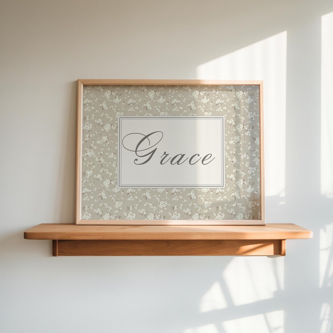 Custom Nursery Wall Art Beige Floral Name Printable, Personalized Baby ...