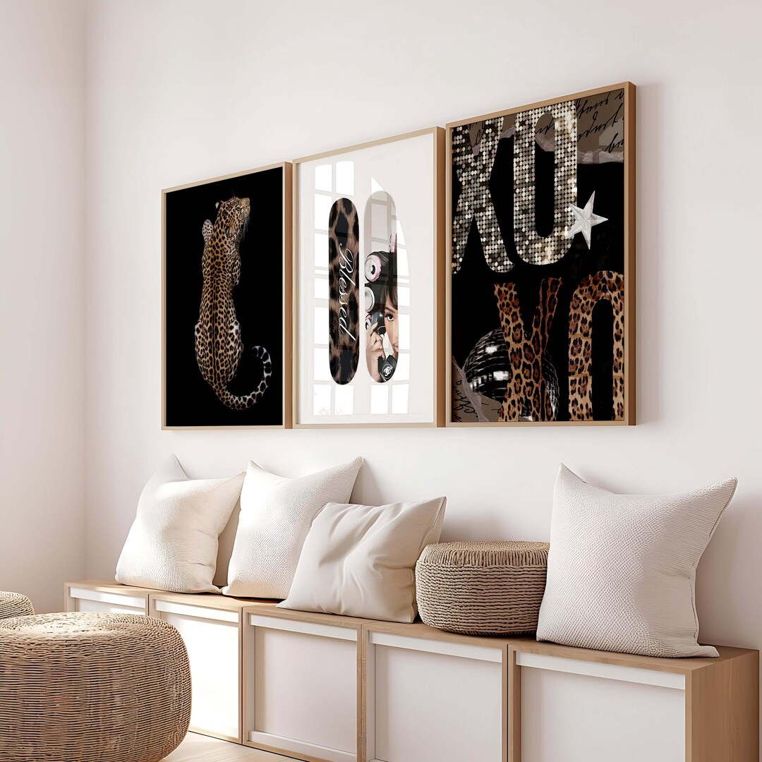Leopard Wall Art Print Set of 3, Cheetah Leopard Typography Poster ...
