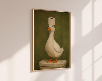 Funny Goose Bathroom Wall Art Print, Sage Green Goose Toilet Paper Painting, Humorous Bathroom Decor, Vintage Animal Artwork