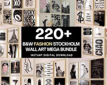 220+ Stockholm Fashion Mega Bundle Wall Art Print zwart-wit Retro College Dorm Esthetic Girly Y2K appartement poster downloaden