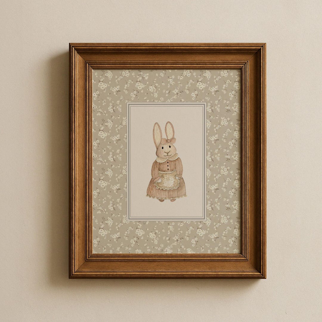 Nursery Wall Art Vintage Bunny Printable, Neutral Rabbit Baby Room ...