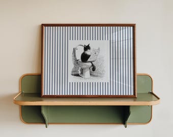 Impression drôle de salle de bains de chat, chat lisant le journal sur l'art mural de toilette, décoration humoristique de salle de bains, affiche de toilettes de chat noir original cadeau d'amant de chat