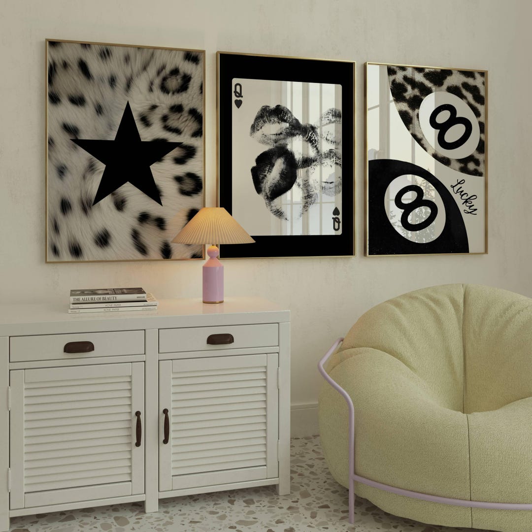 Set of 3 Black and White Leopard Cheetah Wall Art Print, Retro Kiss ...