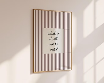 Impression, Art mural rayé preppy, déco de chambre coquette, affiche de citation inspirante dessinée à la main, dortoir girly
