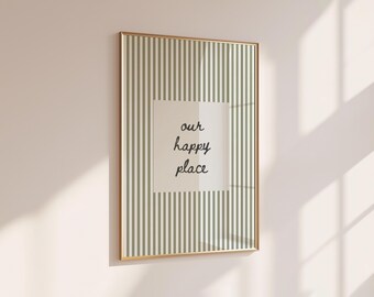 Our Happy Place Wall Art, Family Home Quote Print, Neutral Living Room Decor, Minimal Typography Poster, Cozy Housewarming Gift