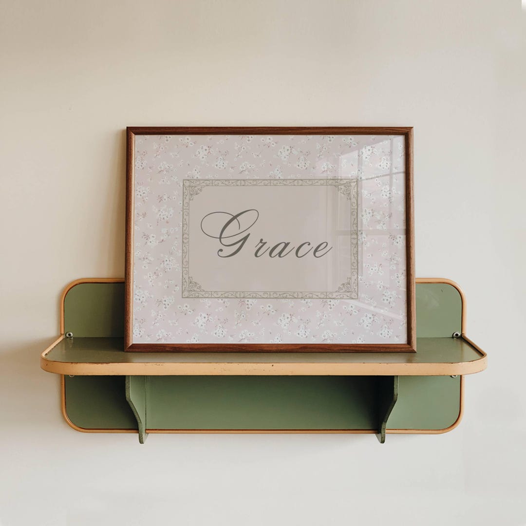 Custom Floral Initial Nursery Print Horizontal | Personalized ...
