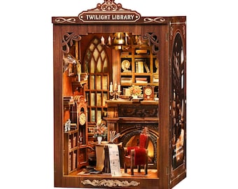 DIY Book Nook Dollhouse Kit – Twilight Library 3D puzzle with LED Light