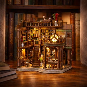 DIY Book Nook Dollhouse Kit – Dreamy Library 3D puzzle with LED Light