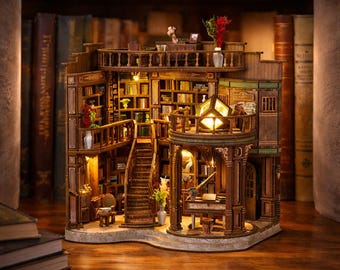 DIY Book Nook Dollhouse Kit – Dreamy Library 3D puzzle with LED Light