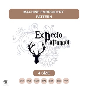 Harry Potter Machine Embroidery, Wizard PES File, Deer Magic Wand Spell, Fantasy Art Download
