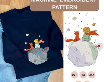 Diseño de bordado del Principito Zorro Cosmos, patrón para máquina de bordar (descarga digital)