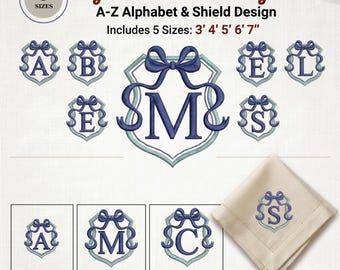 Bow Monogram Alphabet Embroidery File, PES Letters Bundle, Custom Letter, Baby Monogram