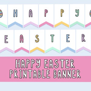 Pastel Happy Easter Banner Printable | Spring Party Decor (A4, PDF Download)