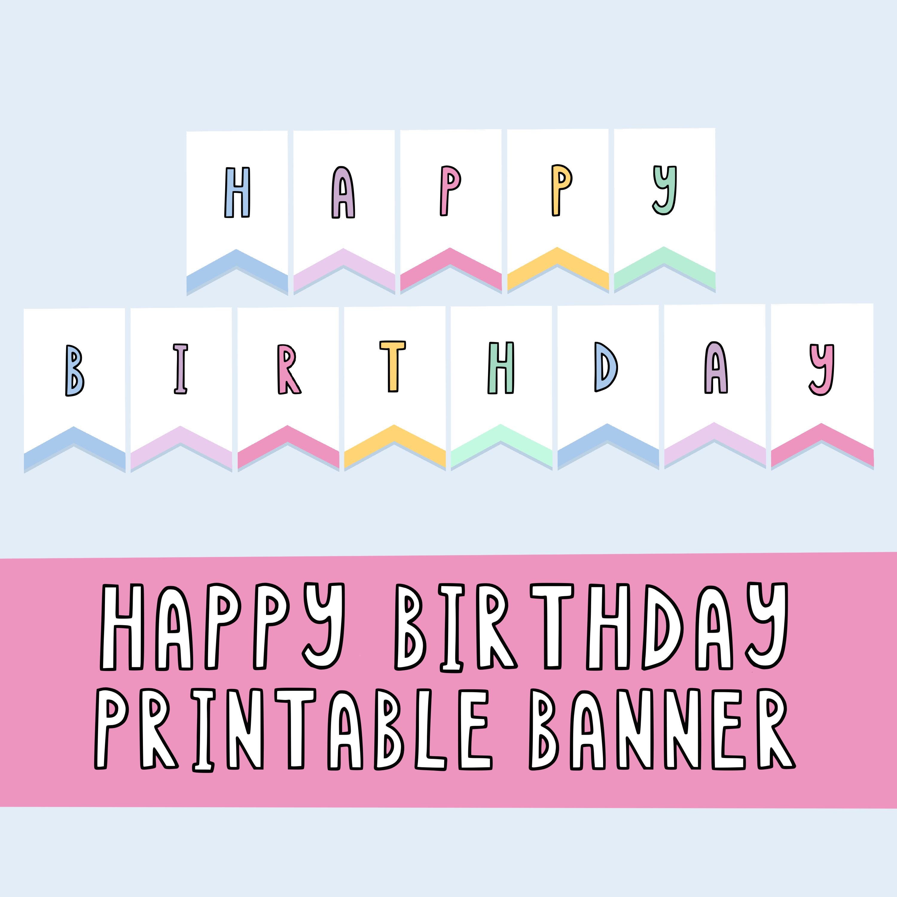 Happy Birthday Banner Printable | Pastel Rainbow Decor (PDF Download ...
