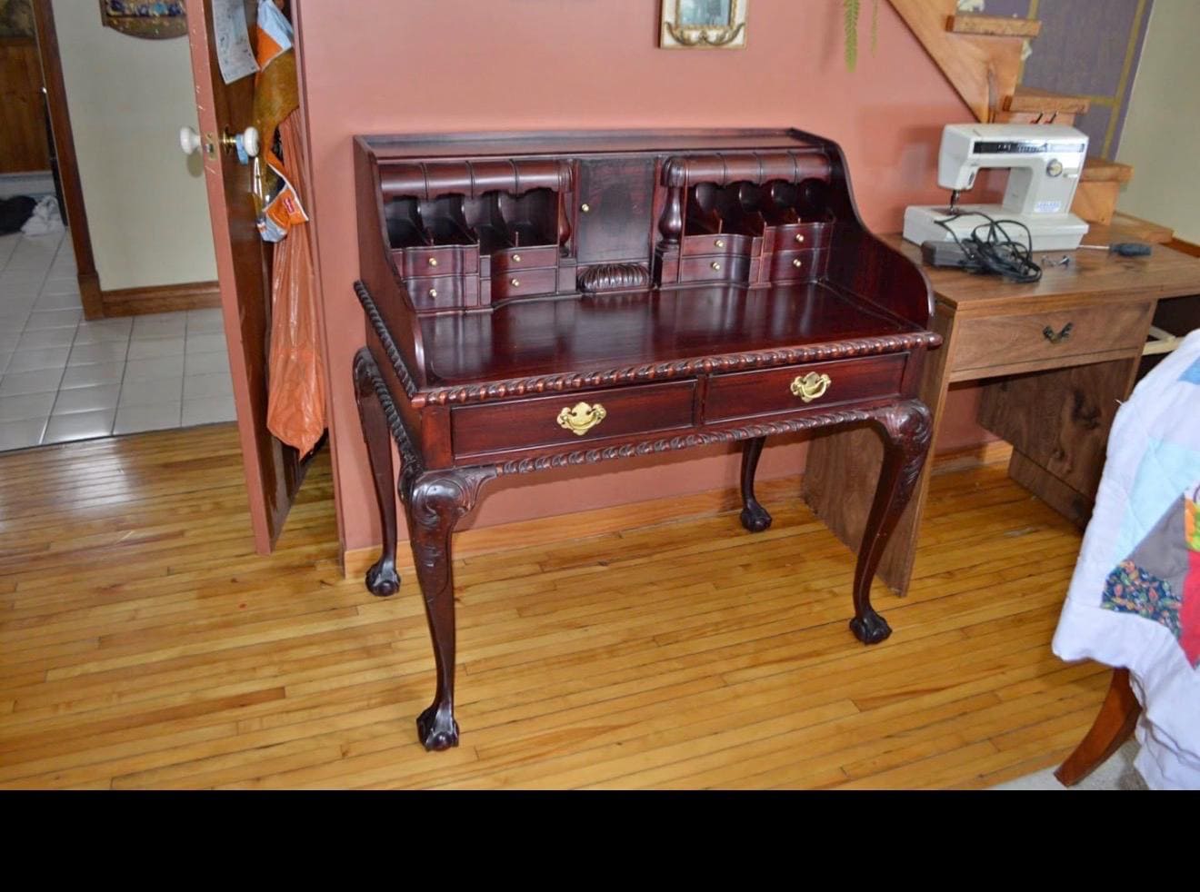 Victorian Breakfront Bibliothèque Bureau Secretaire Acajou - Antiquites