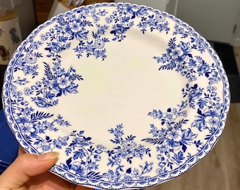 Johnson Brothers Devon Cottage Plate, Blue and White Floral English Ironstone, Vintage Dinnerware, Made in England