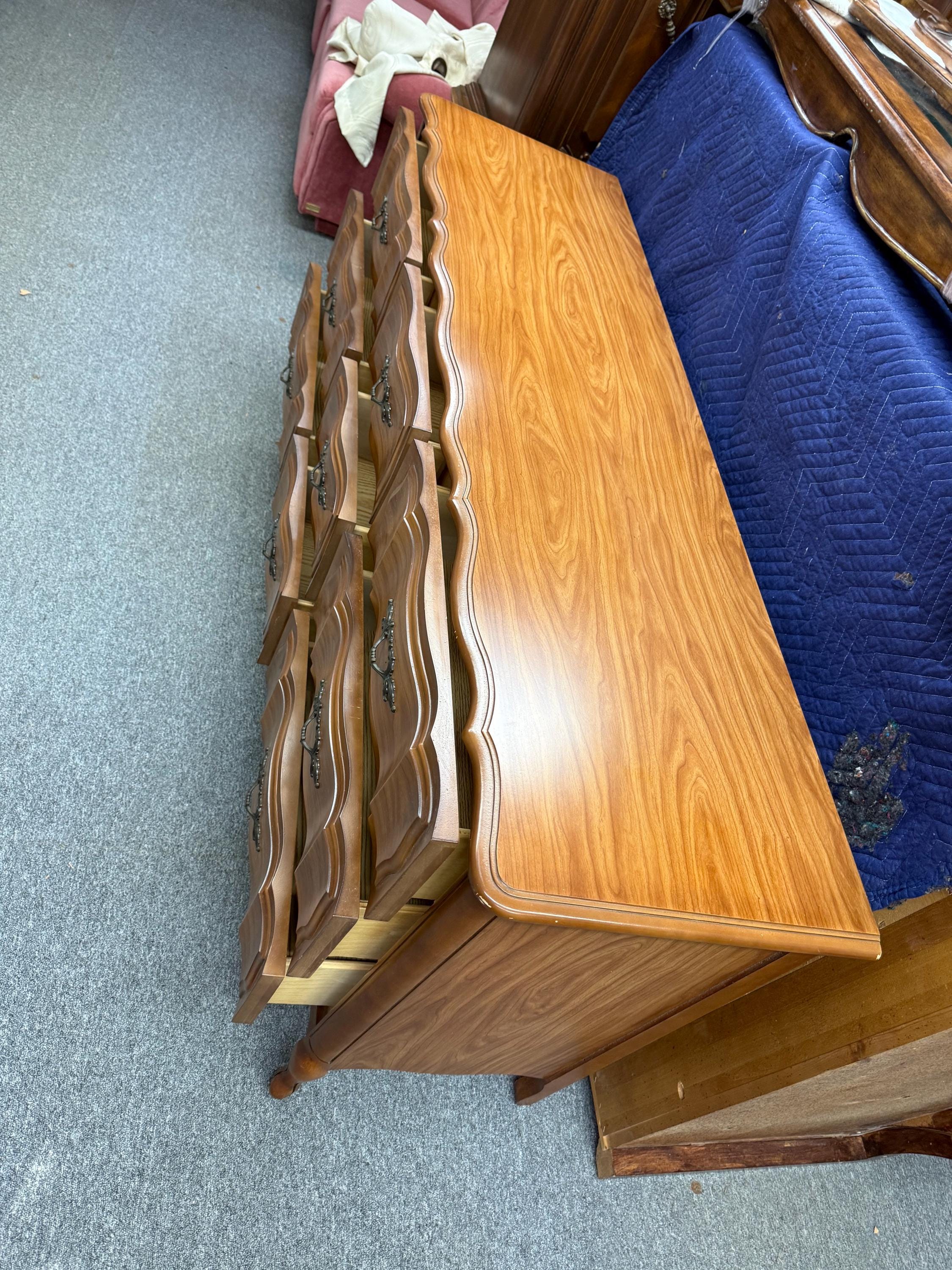 Vintage French Provicial Style Serpentine Solid Wood 9 Drawers