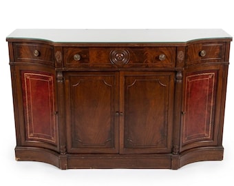 Vintage Regency Mahogany Sideboard Credenza with Tooled Leather Panels