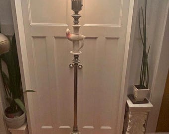 Antieke Italiaanse albasten kaketoe vloerlamp art deco gesneden steen Torchiere vogel figuur Hollywood Regency verlichting vintage staande lamp