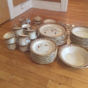 Vintage Mikasa Whole Wheat E8000 Stoneware Set, Service for 8 + Serving Pieces, 50+ Pc Boho MCM Dinnerware, Made in Japan, Oven to Table