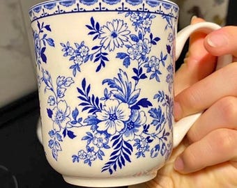 Johnson Brothers Devon Cottage Mug (6), Blue and White Floral English Ironstone, Vintage Dinnerware, Made in England