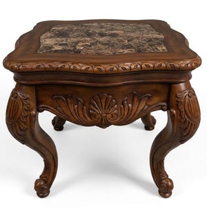 Vintage Rococo Revival Marble Top End Table - Ornate Carved Wood Side Table - Scalloped Edge Accent Piece - French Provincial Coffee Stand"
