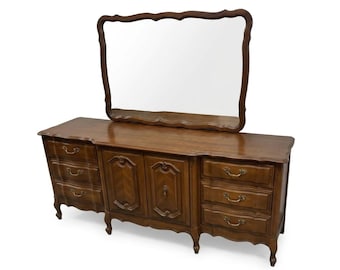 Vintage French Provincial Triple Dresser Mid Century Louis XV Credenza