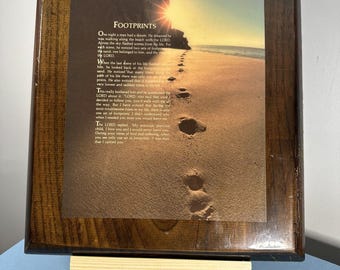 Vintage Wooden Footprints In The Sand Poem Plaque Christianity Religious 12x14