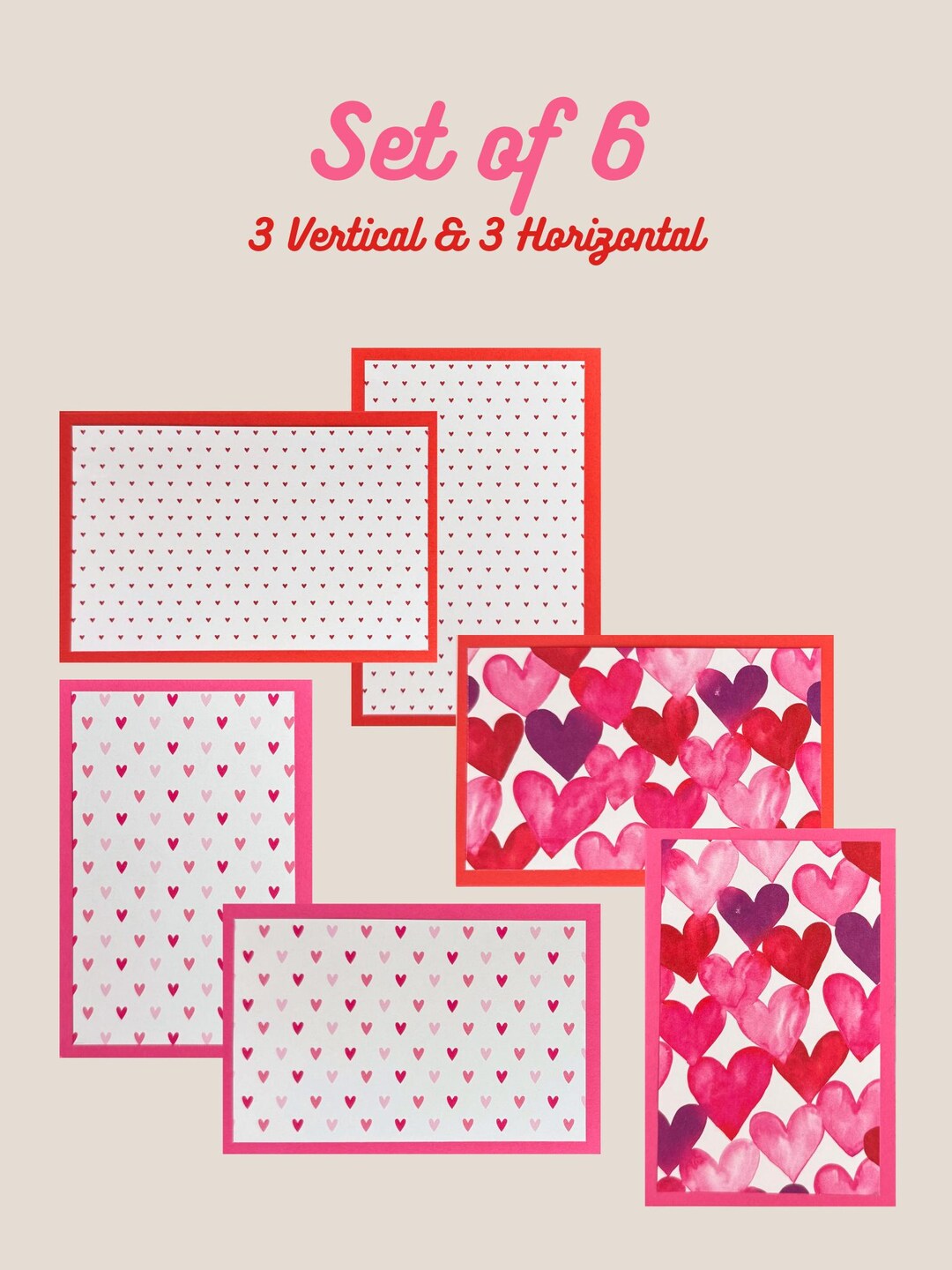 Set of 6 Handmade Valentine's Greeting Cards, Blank - Etsy