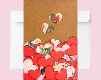 Valentine's Day Card, Handmade Greeting Card, Vintage Valentine Hearts