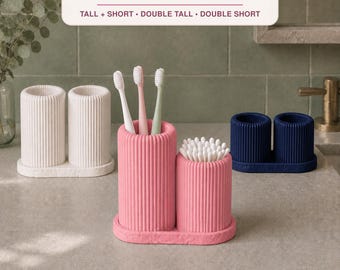 Ribbed Bathroom Organizer Set, Toothbrush Holder, Q Tip Storage, Vanity Counter Organizer, Custom Color