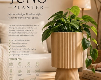 Modern Ribbed Planter | Minimalist Pedestal Plant Pot | Scandinavian Decor | Indoor Planter | Small Medium Large XL