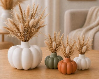 Pumpkin Vase Set, Fall Table Decor, Modern Autumn Centerpiece, Thanksgiving Decor, Neutral Pumpkin Vase, Dried Flower Holder
