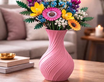 Vaso Espiral Moderno | Vaso de Flores para Decoração de Casa | Vaso Minimalista com Canais | Presente Exclusivo | Vaso em Formato de Lego
