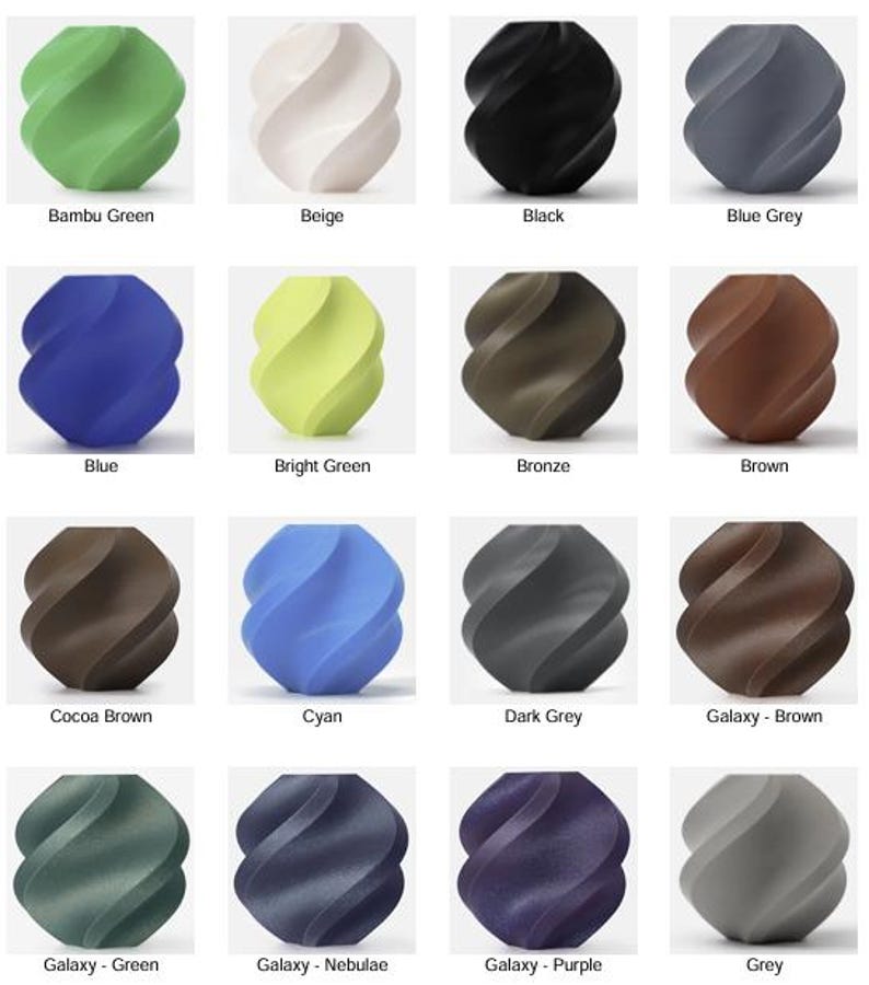 Pode incluir: Uma cole&ccedil;&atilde;o de vasos decorativos em forma de espiral, dispon&iacute;veis em v&aacute;rias cores: verde, bege, preto, azul-acinzentado, azul, verde brilhante, bronze, castanho, castanho cacau, ciano, cinza escuro, castanho gal&aacute;xia, verde gal&aacute;xia, nebulosa gal&aacute;xia, roxo gal&aacute;xia e cinza.