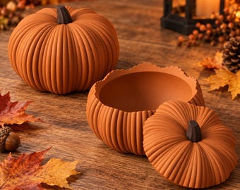 Pumpkin Bowl with Lid, Halloween Candy Dish, Ribbed Fall Decor, Custom Colors, Two Sizes