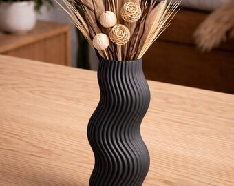 Modern Wavy Ribbed Vase | Sculptural Decor | Minimalist Home Accent | Contemporary Decorative Vase