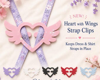 Heart with Wings Strap Clips, No-Slip Dress & Shirt Strap Holder (Reusable)