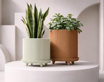 Ribbed Planter with Legs | Minimalist Japandi Style, 3D Printed