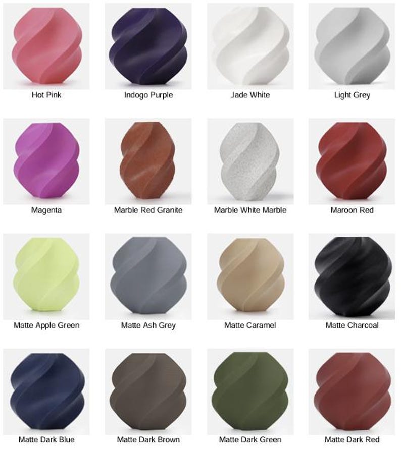 Pode incluir: Uma cole&ccedil;&atilde;o de vasos decorativos em v&aacute;rias cores, incluindo rosa choque, roxo &iacute;ndigo, branco jade e cinza claro. Outras cores incluem magenta, granito vermelho m&aacute;rmore e verde ma&ccedil;&atilde; fosco. Cada vaso tem um design &uacute;nico e ondulado.