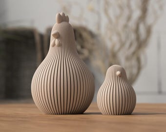 3D Printed Ribbed Chick and Hen Set | Modern Easter Decor