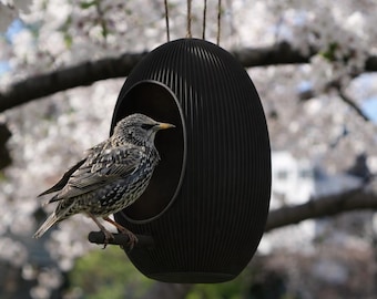 Modern Ribbed Bird Feeder – ASA Outdoor Hanging or Wall Mount Garden House