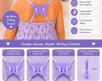 Presilhas para alças de vestidos infantis/femininos, prendedores de alça em formato de borboleta, evitam que as alças caiam, prendedores de alça para vestidos e camisas infantis, pacote com 3 unidades