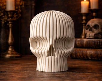 Modern Ribbed Skull Sculpture | 3D Printed Skull Decor