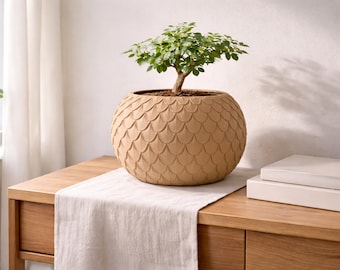 Textured Sphere Planter with Base | Modern Japandi Decor