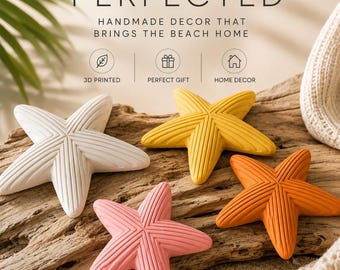 Japandi Coastal Starfish Decor Set | Minimalist Ribbed Accent Home Shelf Nautical Style