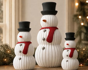 Modern Ribbed Snowman Christmas Decor, Custom Scarf Color, Optional LED Tealight (3 Sizes)